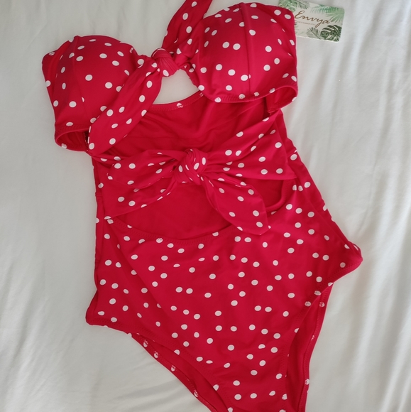 😍HOST PICK!! 🆕Envya | Polka Dot Strapless Swimsuit Size Medium - Picture 2 of 11